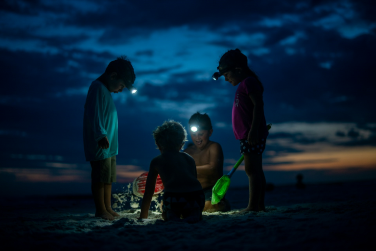 kids night digging beach